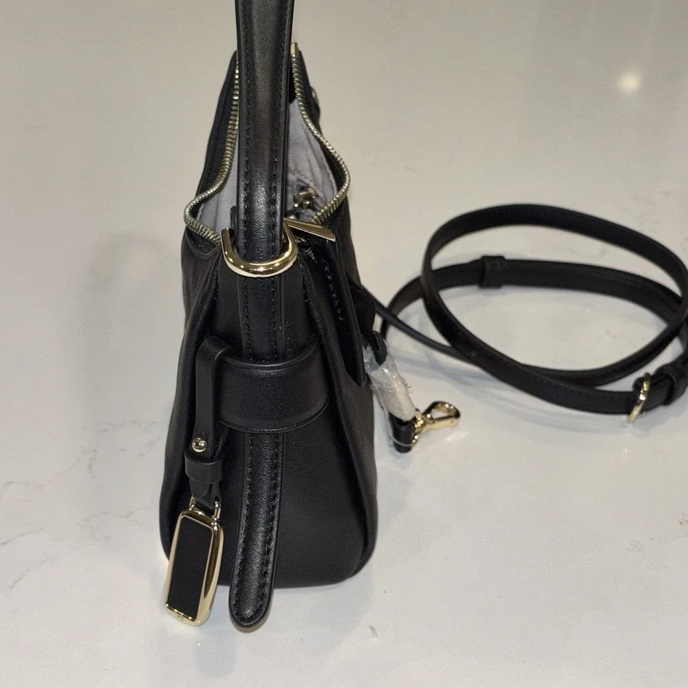 NWT TUMI Voyageur Evora Mini Hobo Black Leather Crossbody Bag Gold Hardware